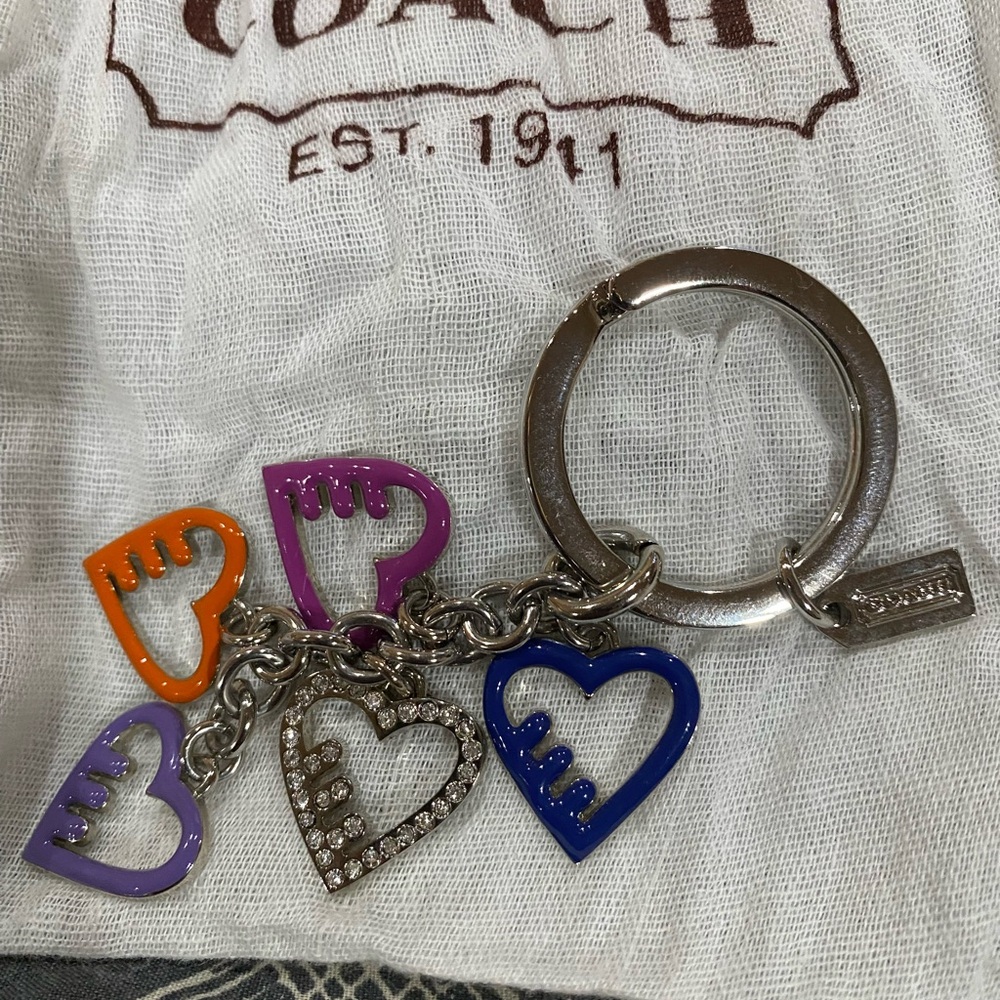 Coach Silver Keychain with Colorful Hearts